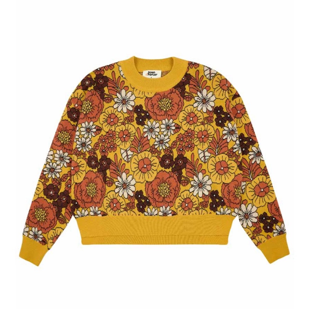 Whiskey” Floral Jumper | Retro ’70s Mustard Sweater | UK L NWT